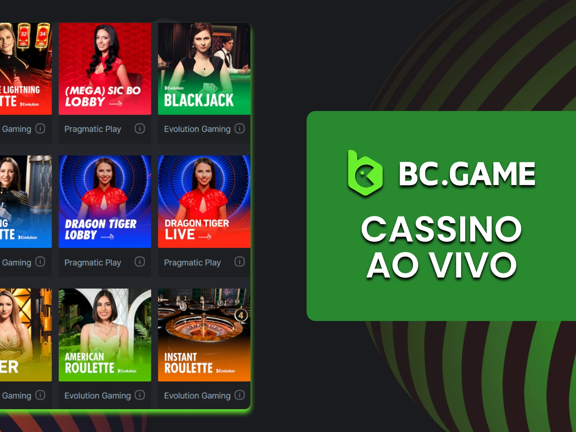 No site BC Game você pode jogar cassino ao vivo.