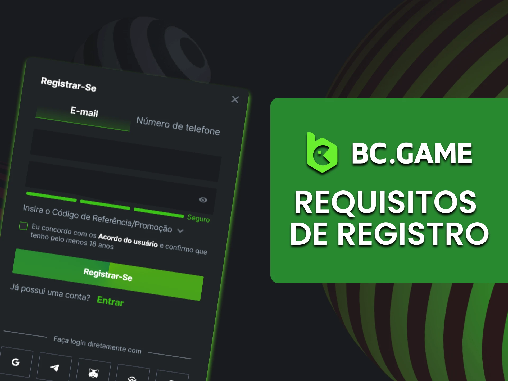 Informaremos quais dados você precisa preencher ao se registrar no BC Game.